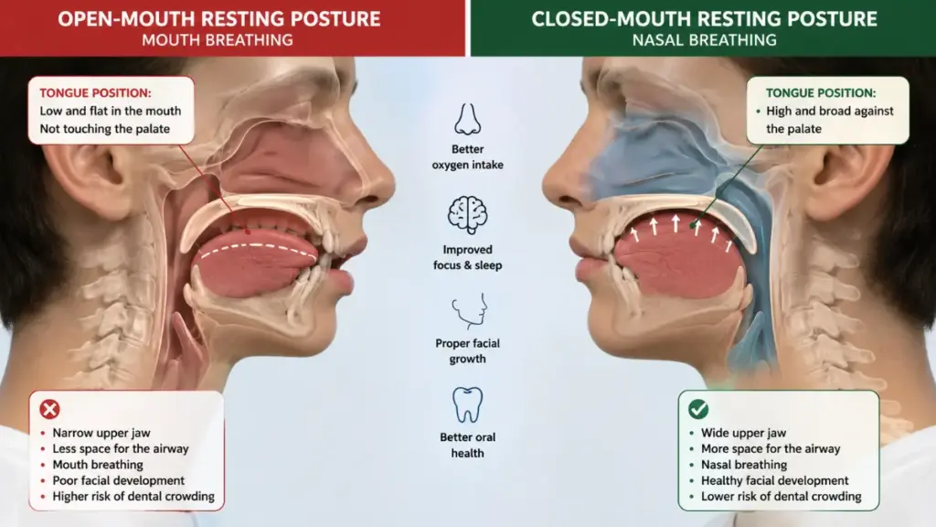 Mouth breathing symptoms often addressed by palate expanders for teenagers.