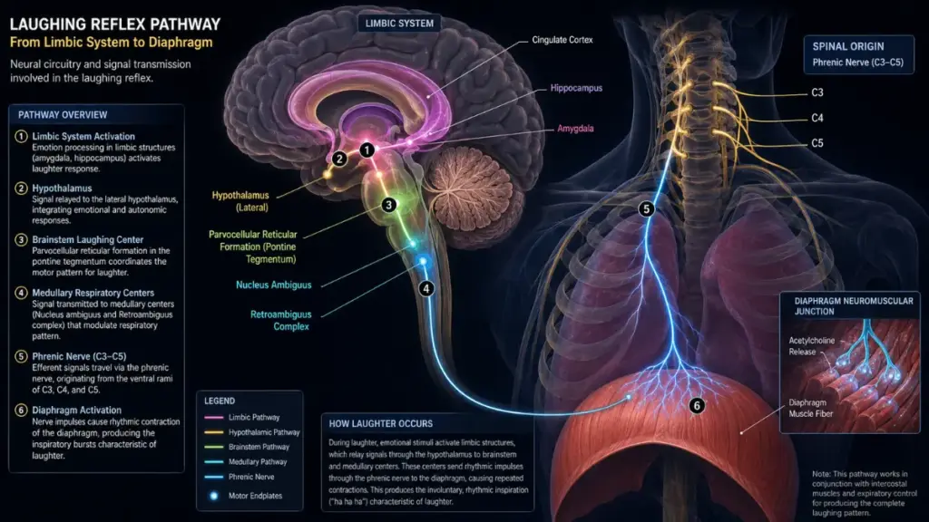 Neural and muscular pathways involved in the benefit of laughter.