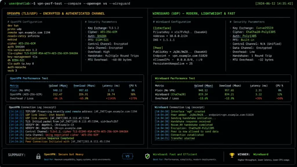 OpenVPN and WireGuard protocol code comparison for commercial vpns