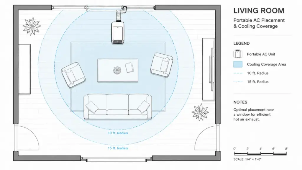 Optimal room placement for your AC portable air conditioner.