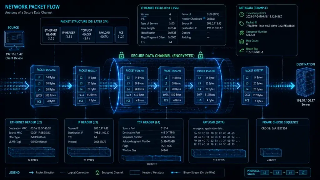 Packet header timestamps and metadata collected by commercial vpns