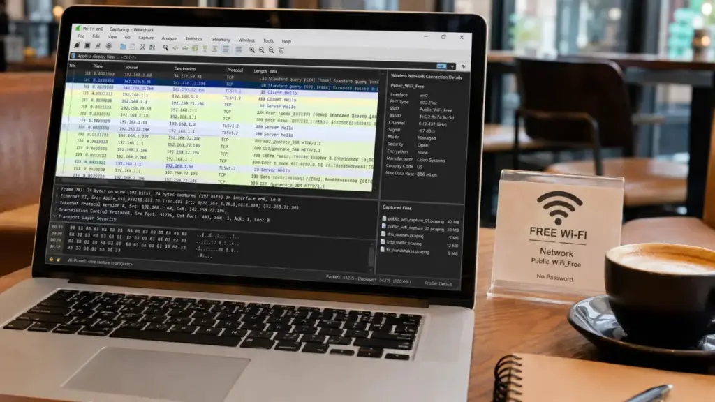 Packet interception vulnerability on open networks contrasted with secure mobile hotspots