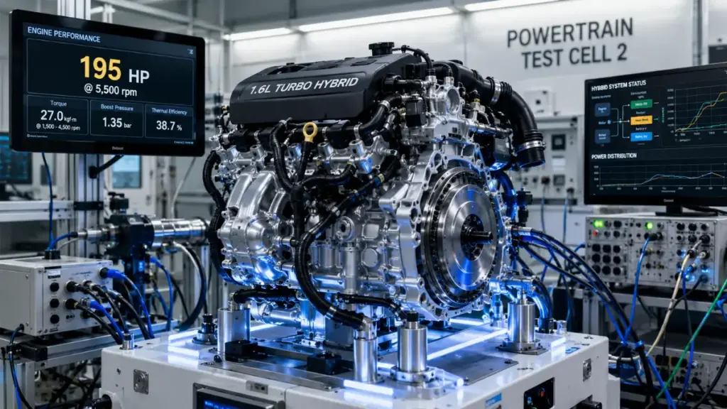 Powertrain engineering component layout contributing to Kia Sportage hybrid fuel savings
