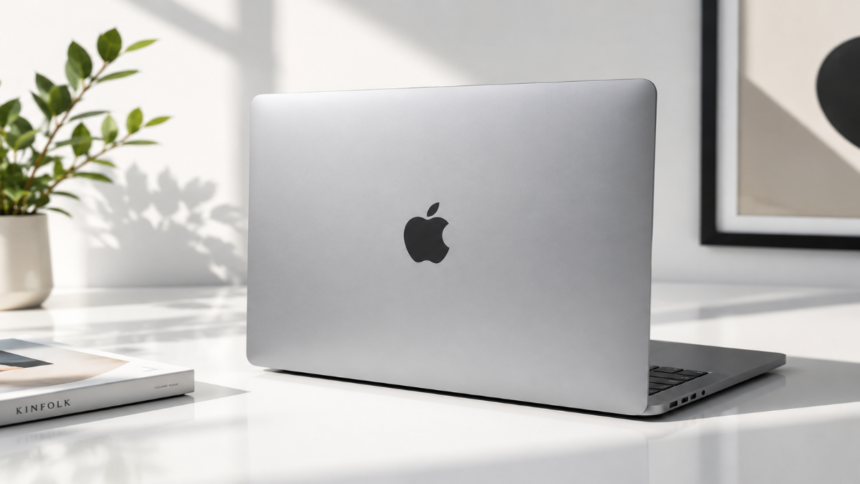 Premium Apple Refurbished MacBooks displayed in a professional studio setting
