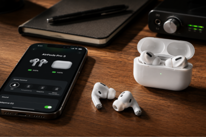 Premium wireless earbuds layout comparing features for an AirPods Pro 3 upgrade decision