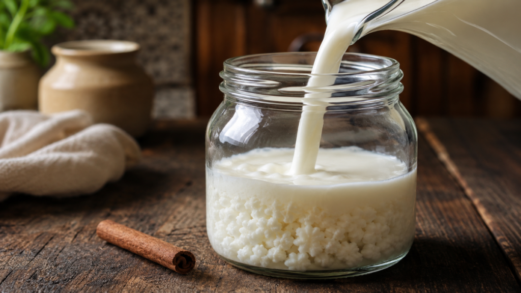 Preparing-pristine-milk-kefir-to-harvest-optimal-gut-health-probiotics-from-homemade-fermented-foods.