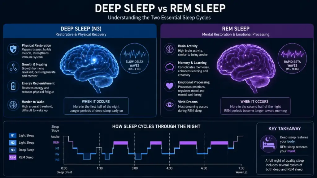 Quality sleep cycles are necessary for getting enough rest.