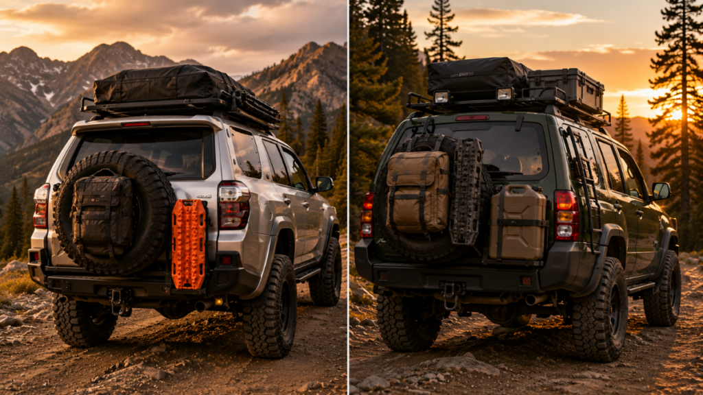 Rear cargo area comparison of a Toyota 4Runner and Nissan Xterra