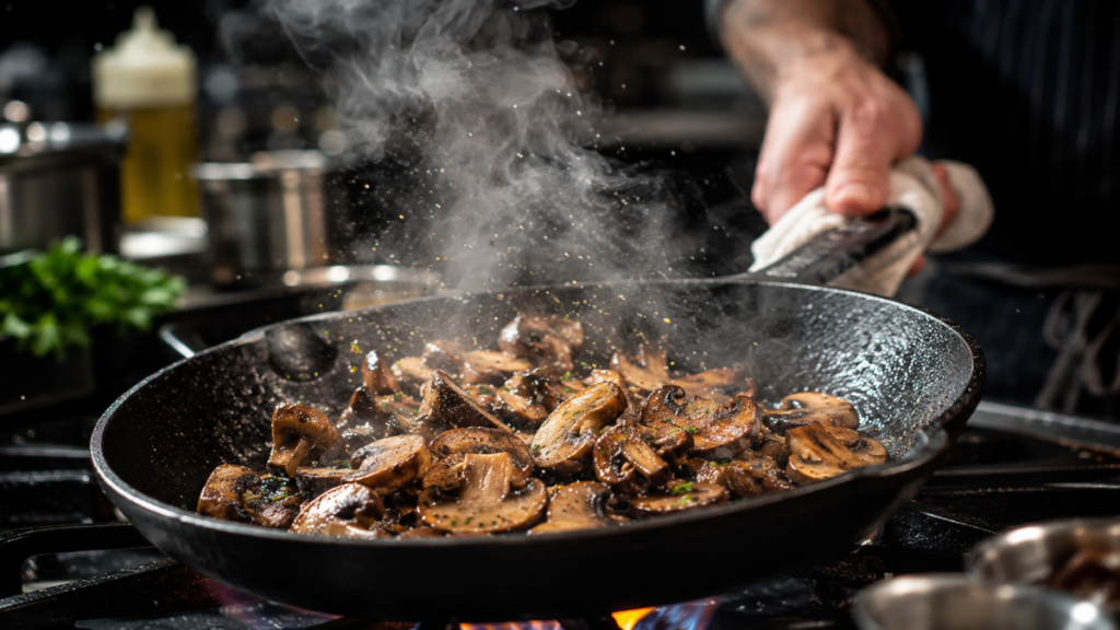 Sauteing-mushrooms-to-prevent-mistakes-to-avoid-when-serving-vegetarian-shepherdโs-pie-recipe.