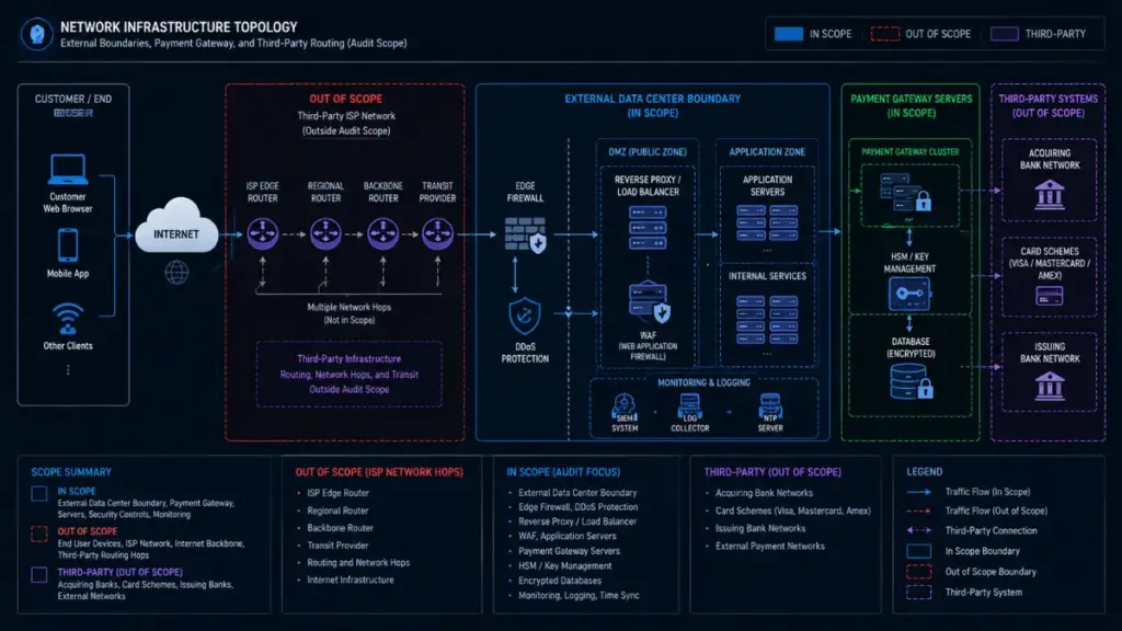 Scope boundaries and excluded network infrastructure in commercial vpns audits
