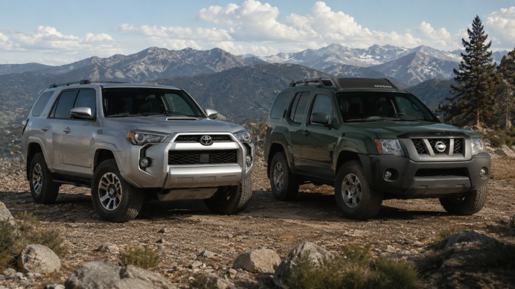 Side by side comparison of a Toyota 4Runner and a Nissan Xterra