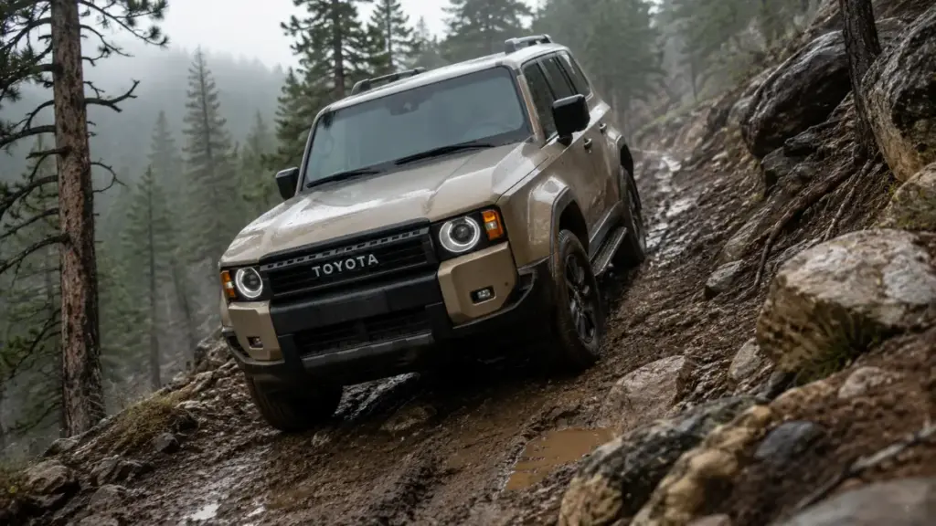 Steep downhill descent utilizing engine braking on the Toyota Land Cruiser