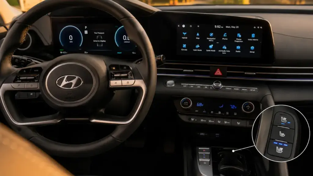 Tech-loaded Hyundai Elantra Hybrid Limited, offering luxury features among the best hybrid sedans under $35k.