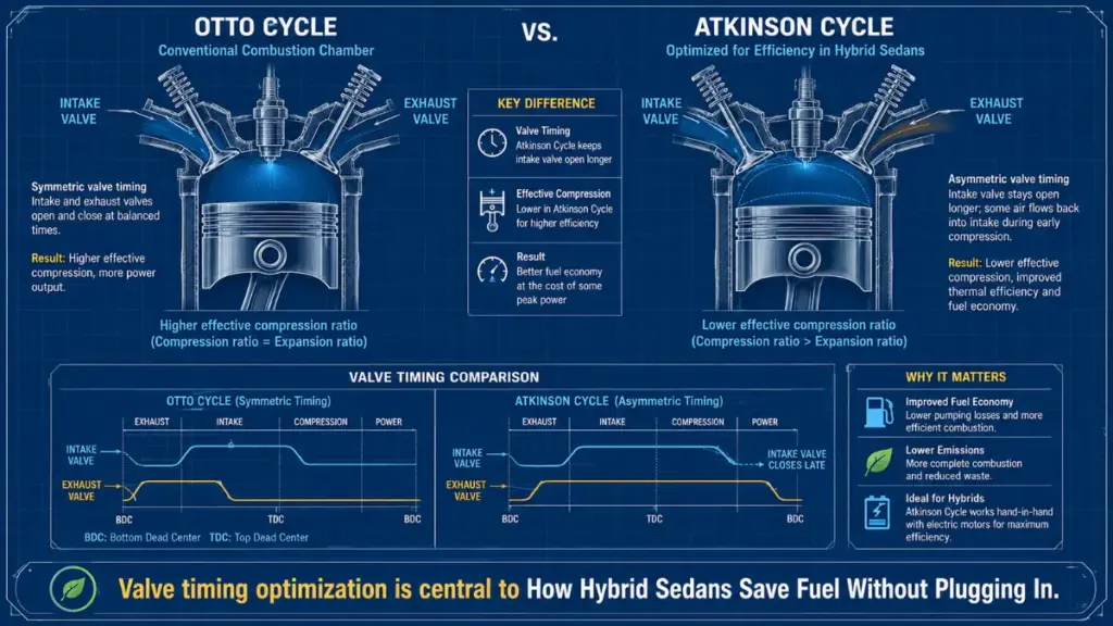 Technical Atkinson cycle diagram for How Hybrid Sedans Save Fuel Without Plugging In.