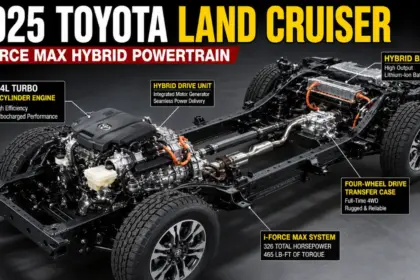 Technical chassis breakdown of the hybrid engine architecture inside the modern Toyota Land Cruiser