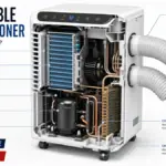 Technical components of an AC portable air conditioner
