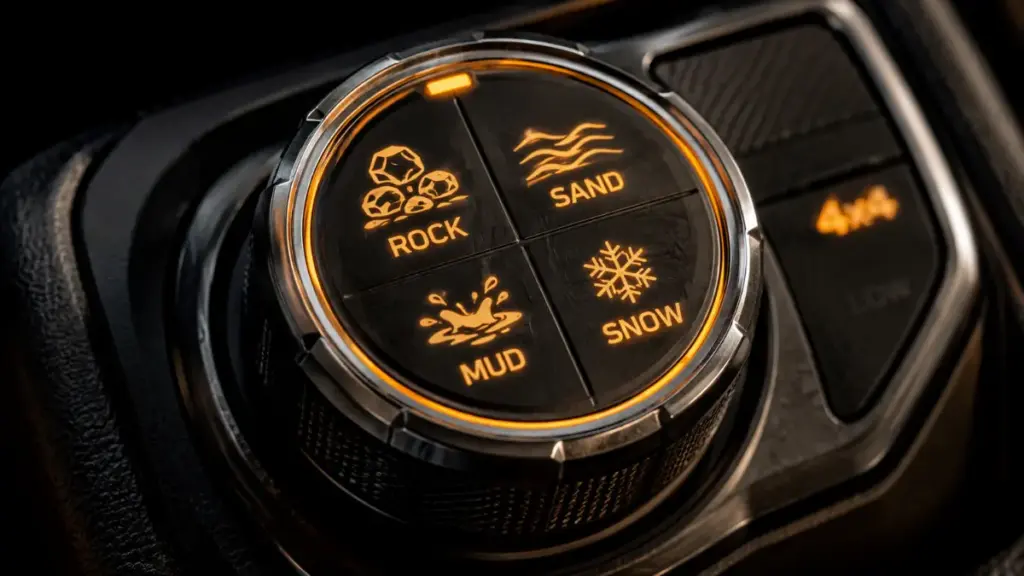 Terrain response mechanics selector knob in an Off Road SUV
