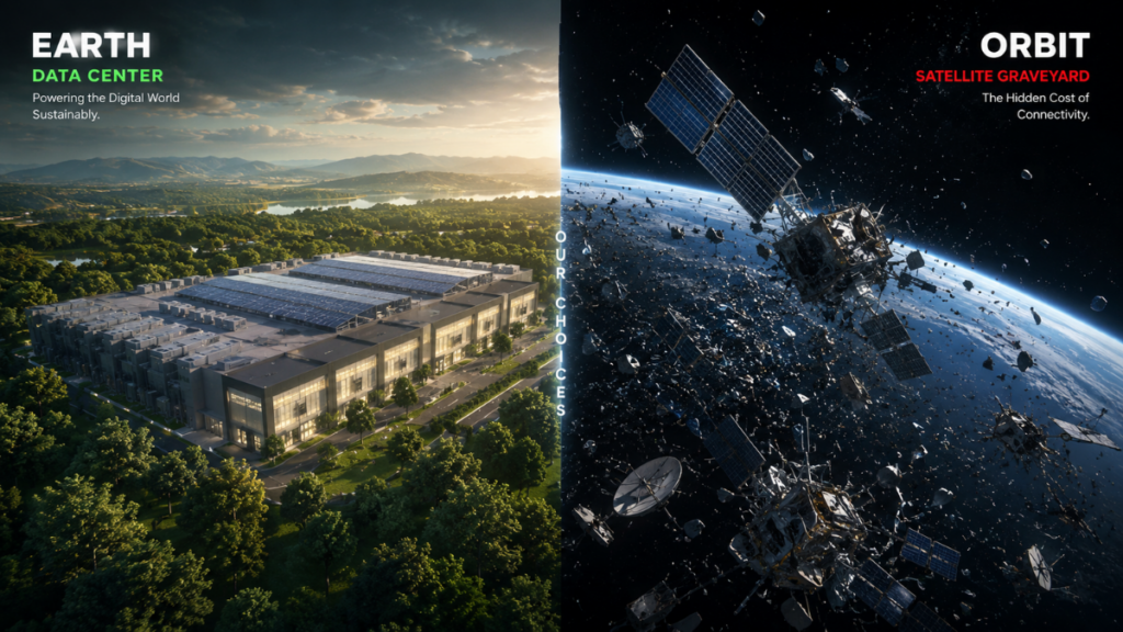 Terrestrial data centers vs orbital units of the SpaceX Starlink satellite deorbit era