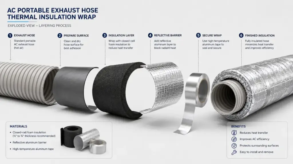 Thermal insulation for AC portable air conditioner hoses.