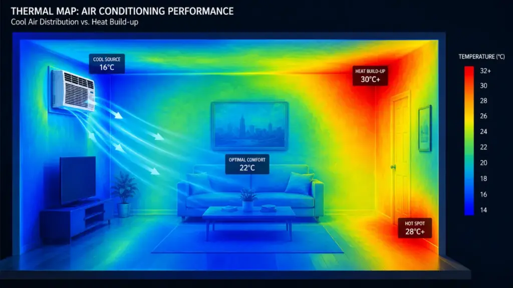 Thermal map of a modern window air conditioning unit in operation .