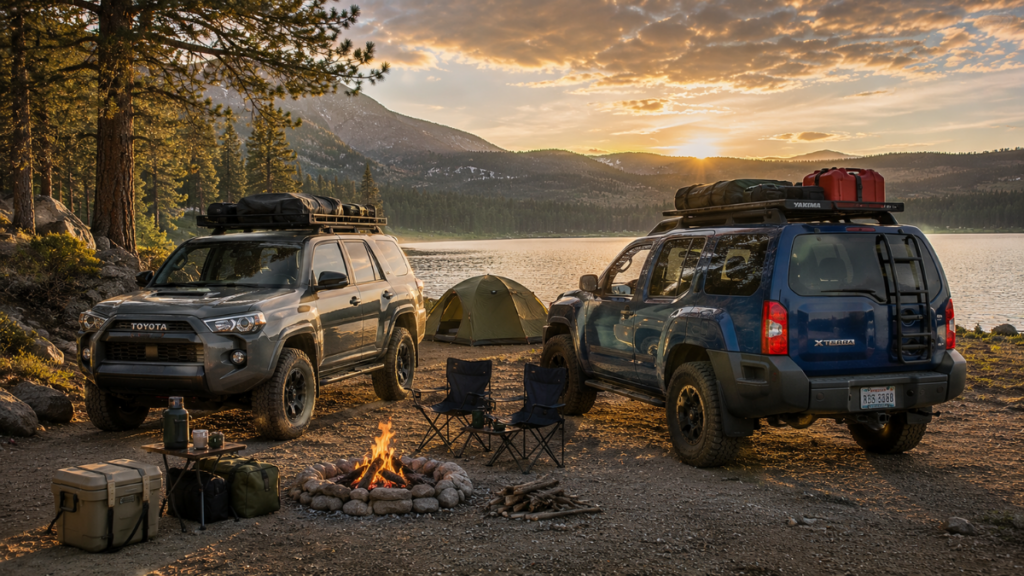  Toyota 4Runner and Nissan Xterra parked together at a campsite