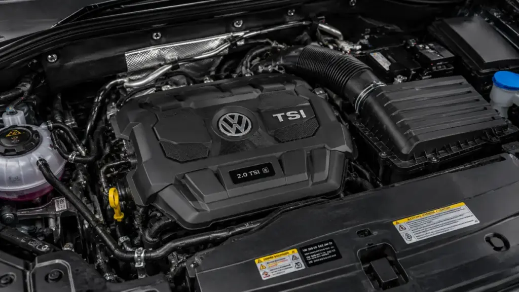 Turbocharged 2.0L engine bay layout inside a Volkswagen Atlas