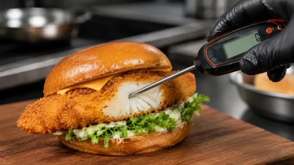 digital-meat-thermometer-probe-checking-the-core-of-a-hot-crispy-fish-sandwich
