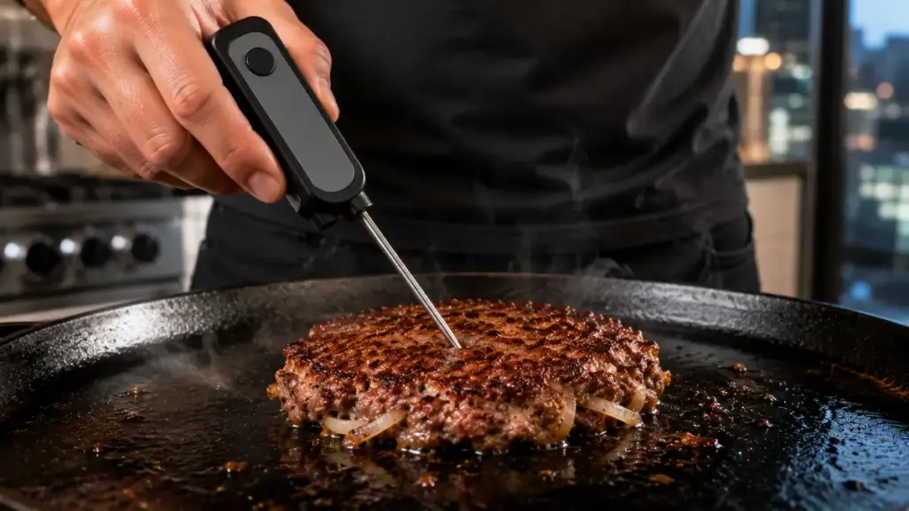 digital-meat-thermometer-probe-checking-the-core-of-a-hot-smash-burger-recipe