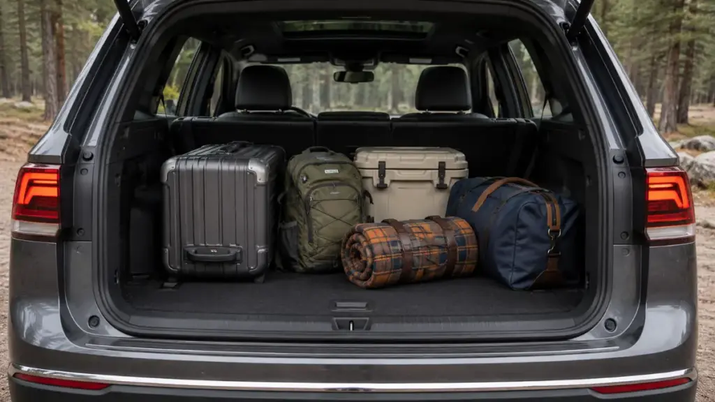 Volkswagen Atlas open trunk demonstrating extensive cargo space and flat load floor