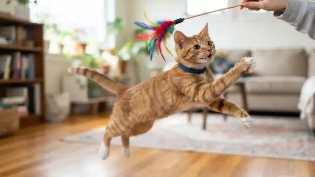 active-young-feline-jumping-to-catch-a-feather-toy-during-playtime