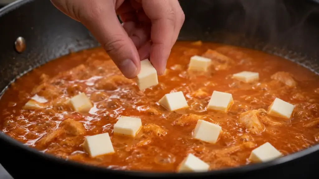 adding-cream-cheese-cubes-to-simmering-pot-pie-sauce