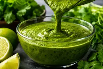 advanced emulsification and chlorophyll preservation methods in a peruvian green sauce recipe