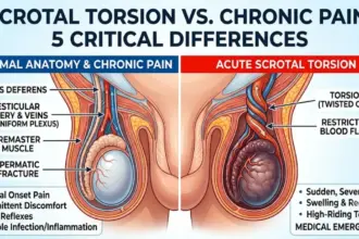 anatomical view of scrotal torsion risk areas