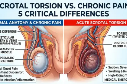 anatomical view of scrotal torsion risk areas