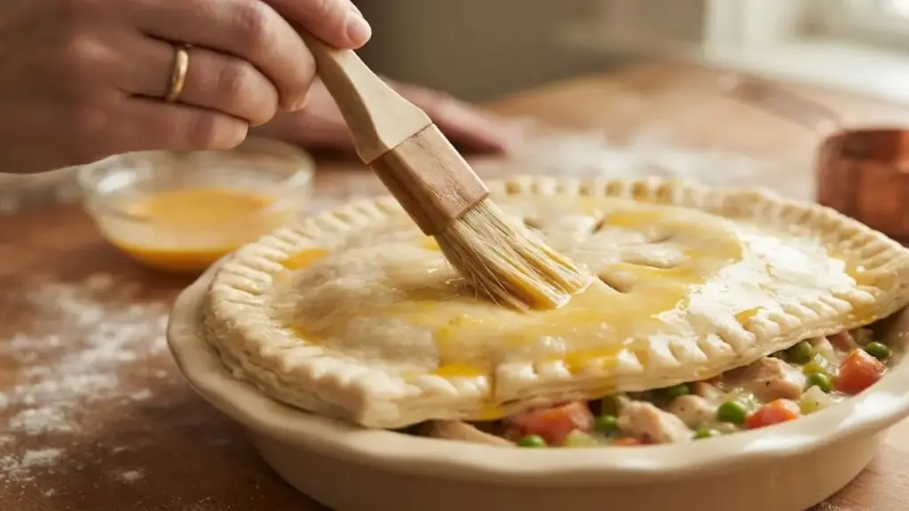 applying-egg-wash-coat-to-raw-pastry-crust-before-baking