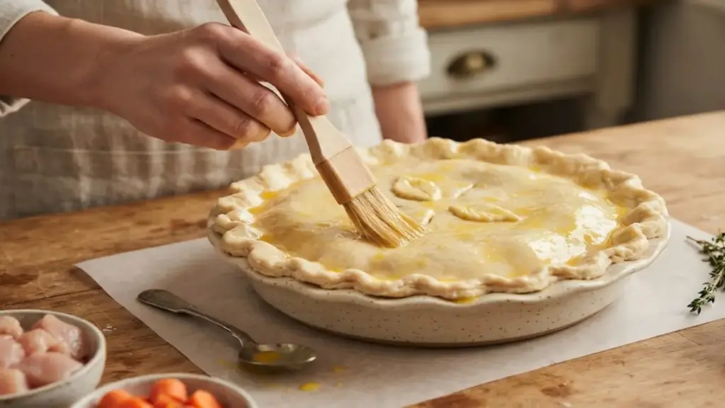 applying-glossy-egg-wash-coat-to-unbaked-pastry-for-chicken-pot-pie-ideas