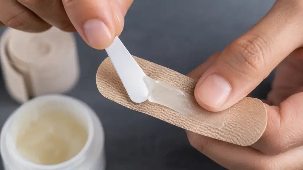 applying-healing-ointment-to-a-sterile-adhesive-bandage