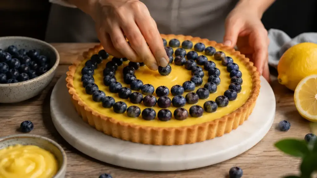 arranging-fresh-berries-over-citrus-filling-to-finish-a-blueberry-lemon-tart