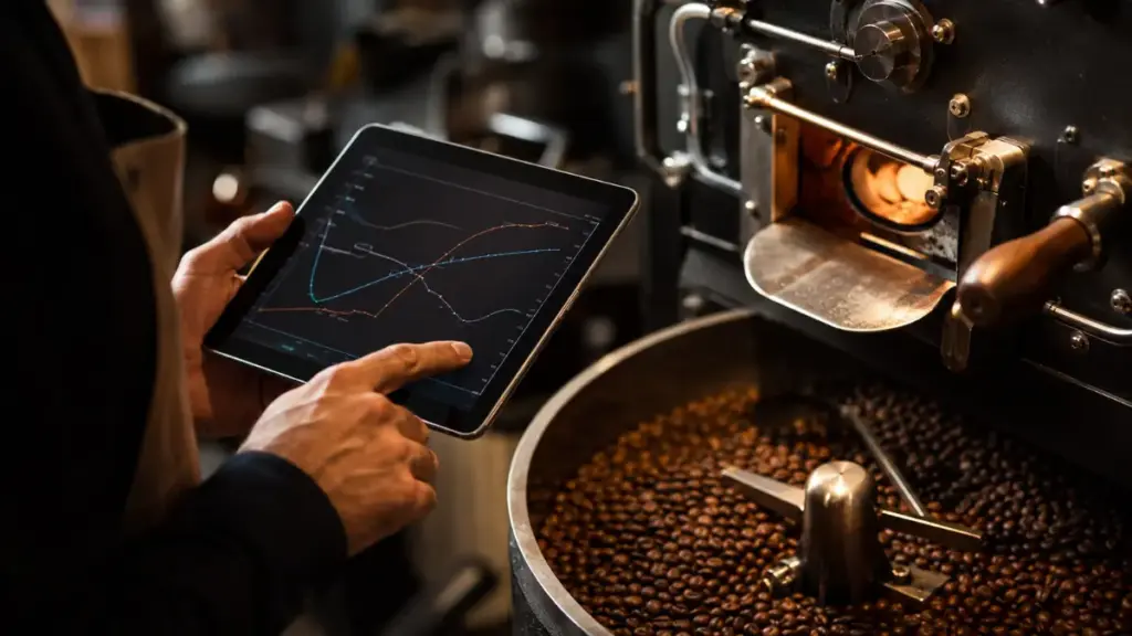 artisan-coffee-roasting-process-with-digital-temperature-tracking-software-for-very-expensive-coffee