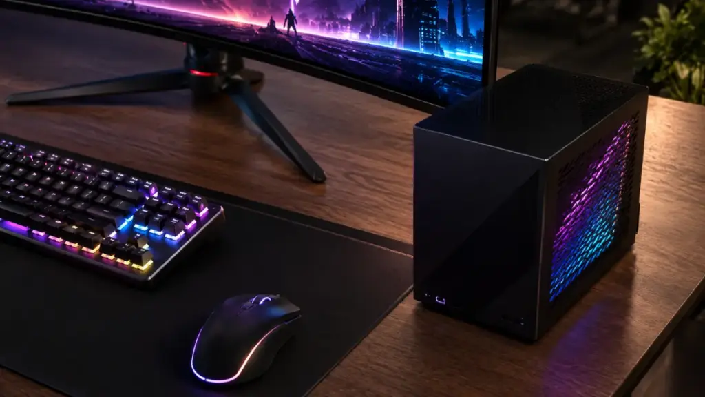 asus mini gaming pc compact desk setup