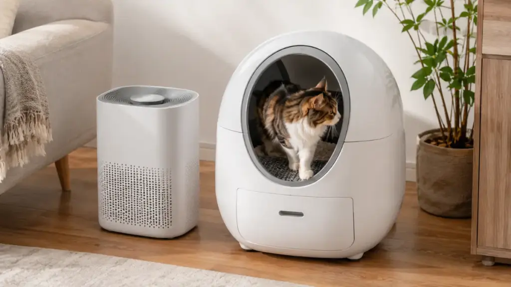 automated-litter-box-station-arranged-with-a-true-hepa-air-purifier
