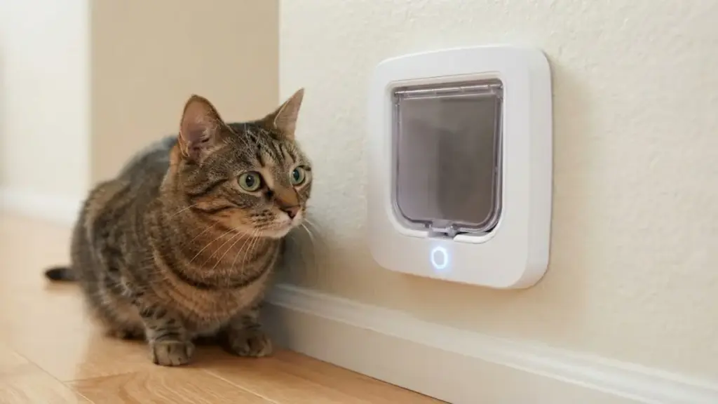 automatic-microchip-pet-door-installed-on-a-home-wall-for-cat-training