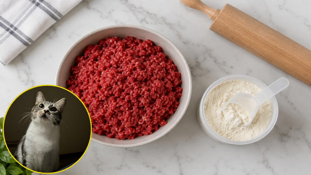 Preparing high-calorie beef dough for the how to make homemade cat biscuit treats for malnourished cats guide