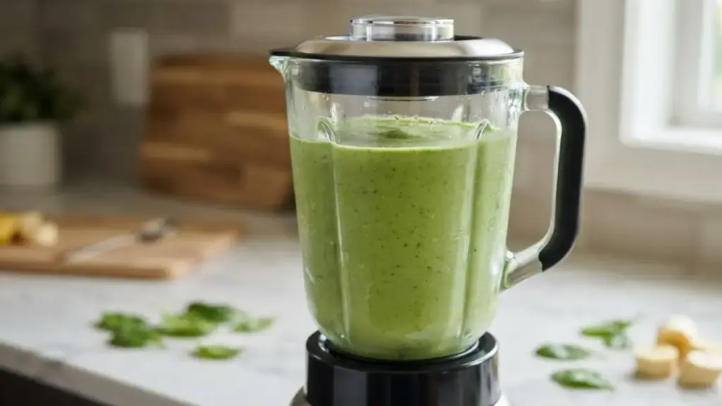 blended-spinach-and-banana-green-smoothie-in-a-glass-jar