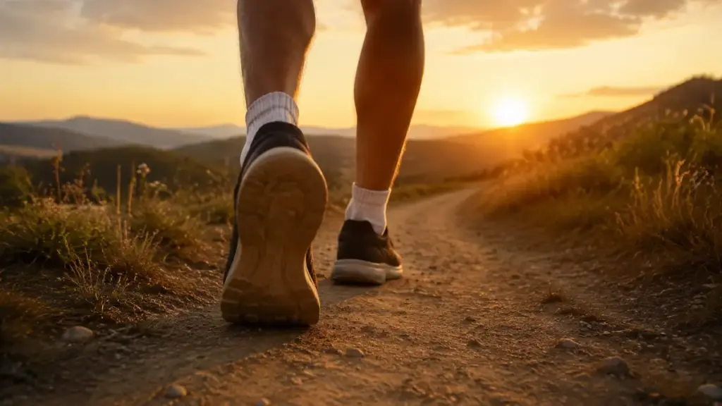person-walking-on-dirt-path-at-sunset-for-walking-longevity