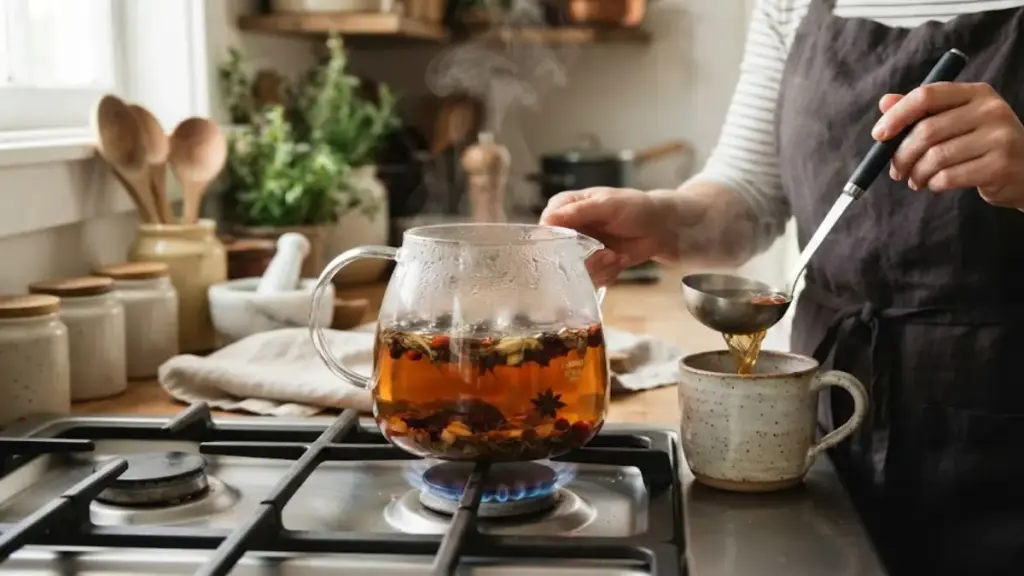 brewing-fresh-herbal-tea-in-a-glass-pot-on-a-stove