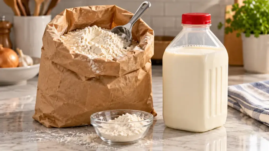 budget-all-purpose-flour-pack-arranged-with-heavy-cream-to-evaluate-sauce-options