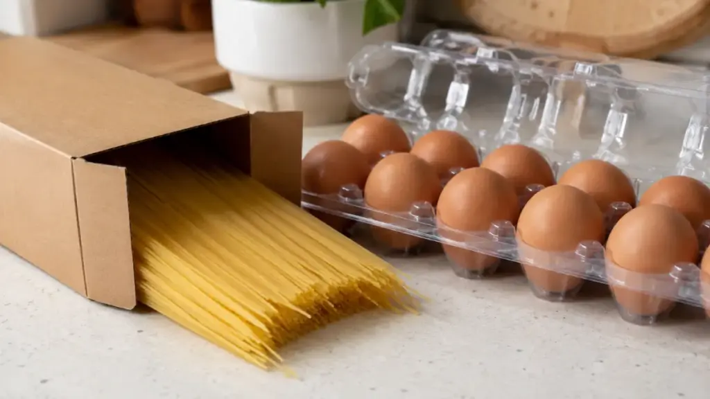 budget-dry-spaghetti-pack-arranged-with-fresh-eggs-to-evaluate-quick-meals