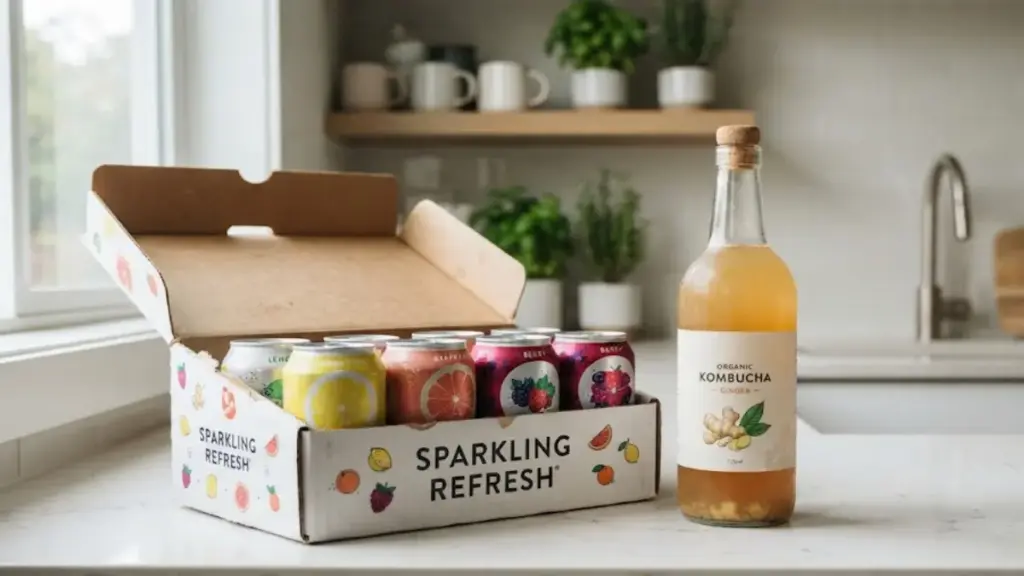 budget-sparkling-water-cans-arranged-with-organic-kombucha-to-evaluate-alcoholic-beverages