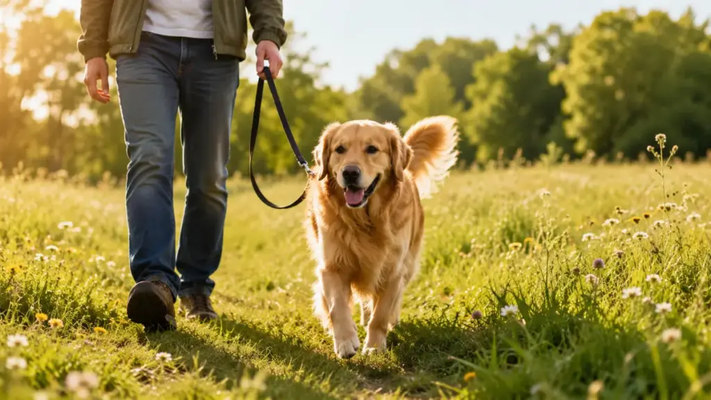 canine-health-care-happy-dog-owner-walk